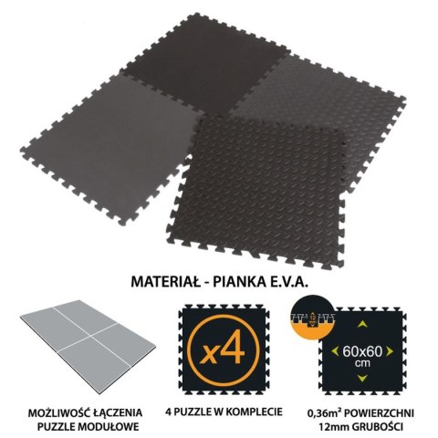 MATA PUZZLE POD SPRZĘT FITNESS KPL 4SZT 60X60X1,2CM EB FIT MATA PUZZLE POD SPRZĘT FITNESS KPL 4SZT 60X60X1,2CM EB FIT