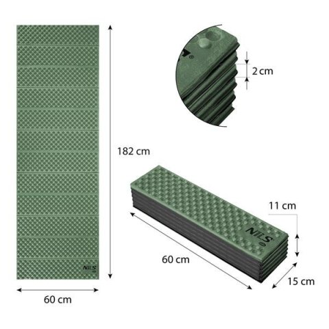 NC1768 ZIELONA KARIMATA SKŁADANA 182cm NILS CAMP