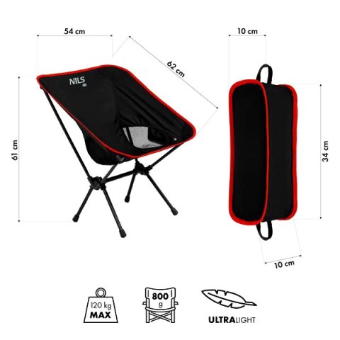 NC3320 KRZESŁO SKŁADANE ULTRALIGHT CZARNE NILS CAMP