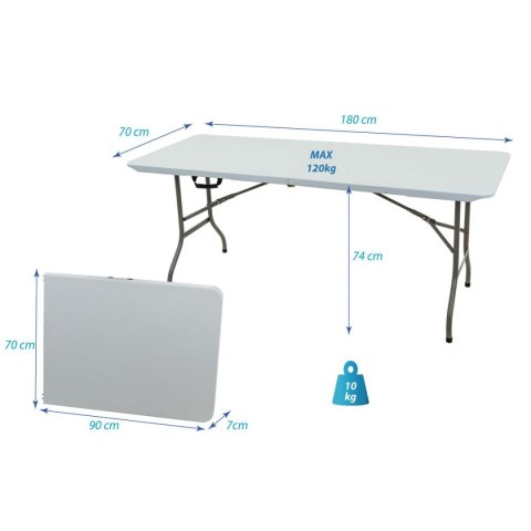 STÓŁ CATERINGOWY BANKIETOWY SKŁADANY W WALIZKĘ 180X70CM MAX.100KG biały